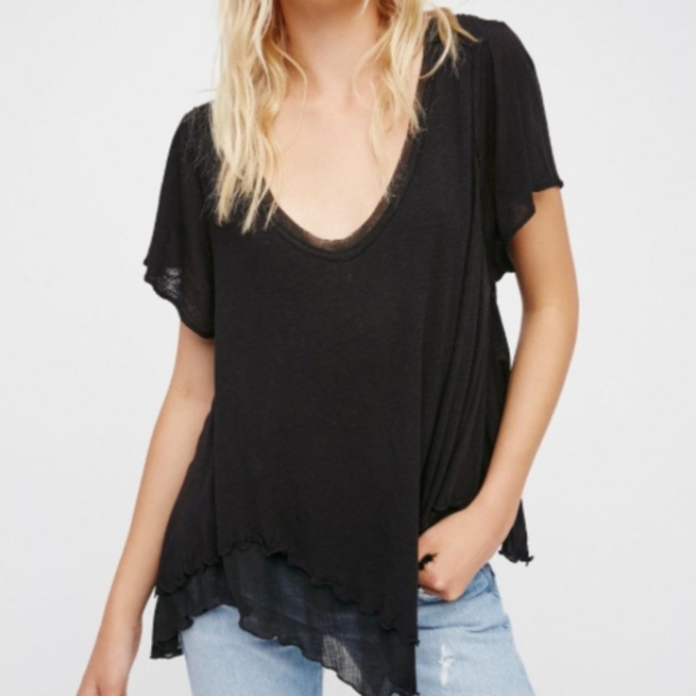 Free People Cookie Black Layered Tee XS